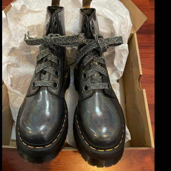 Dr. Martens Shoes - DR. MARTENS MOLLY PRYSM VEGAN WOMENS GUNMETAL GREY BOOTS